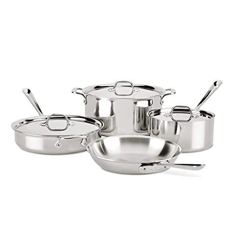 All-Clad D3 3-Ply Stainless Steel Cookware Set 7 Piece, Induction Compatible, Oven Broiler Safe 600F, Kitchen Cooking Set w/ Frying Pan, Sauce Pan, Saute Pan, Stockpot, Professional Pots & Pans Silver | Amazon (US)
