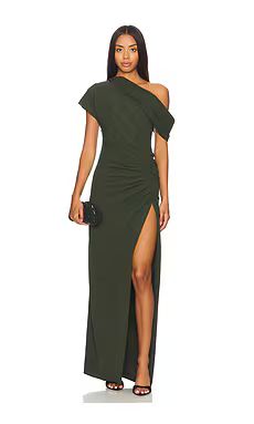 SIMKHAI Kally Draped Midi Dress in Everest from Revolve.com | Revolve Clothing (Global)