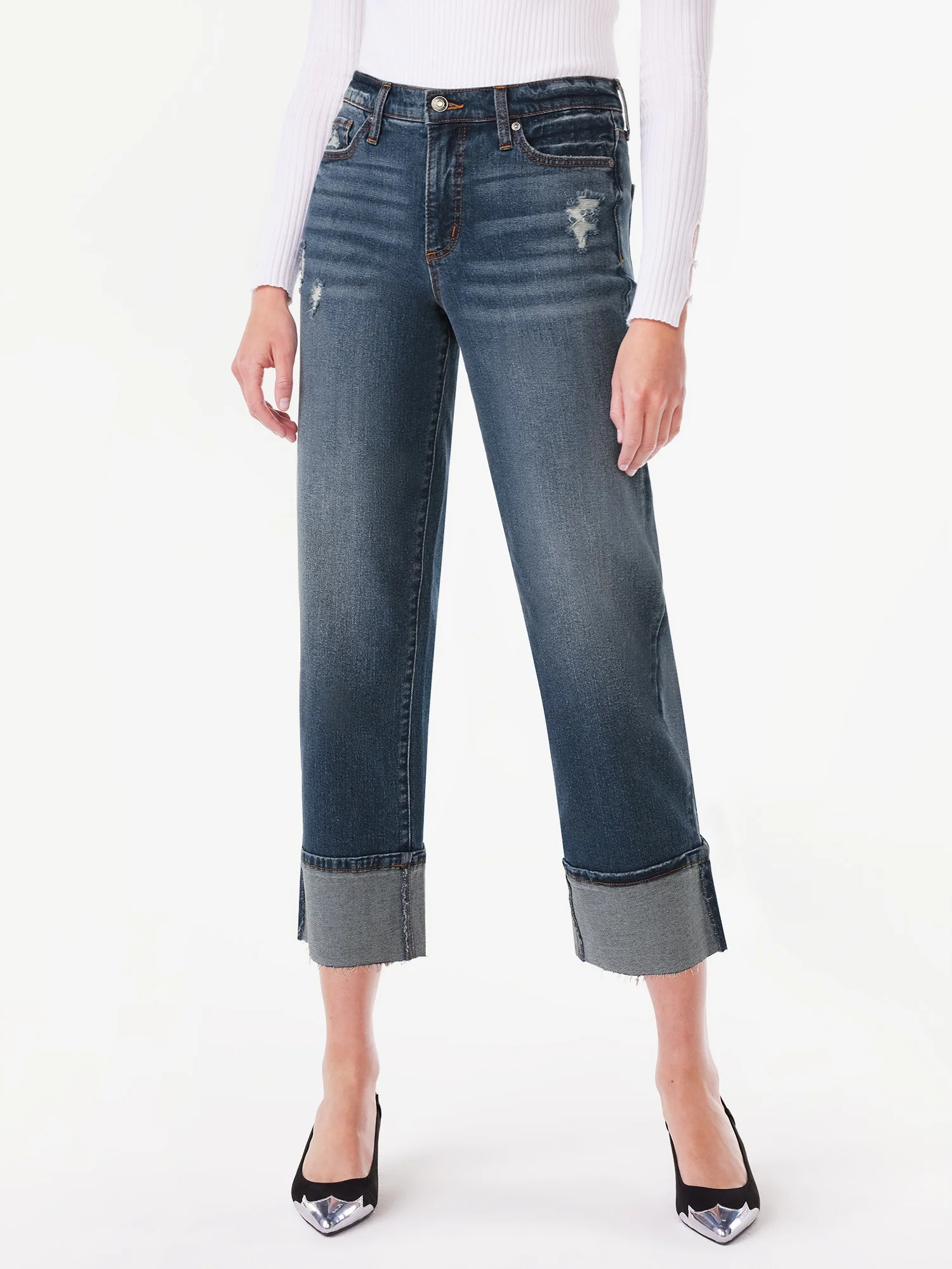 Scoop Women's Benton High Rise Cuffed Ankle Jeans, Sizes 0-18 - Walmart.com | Walmart (US)