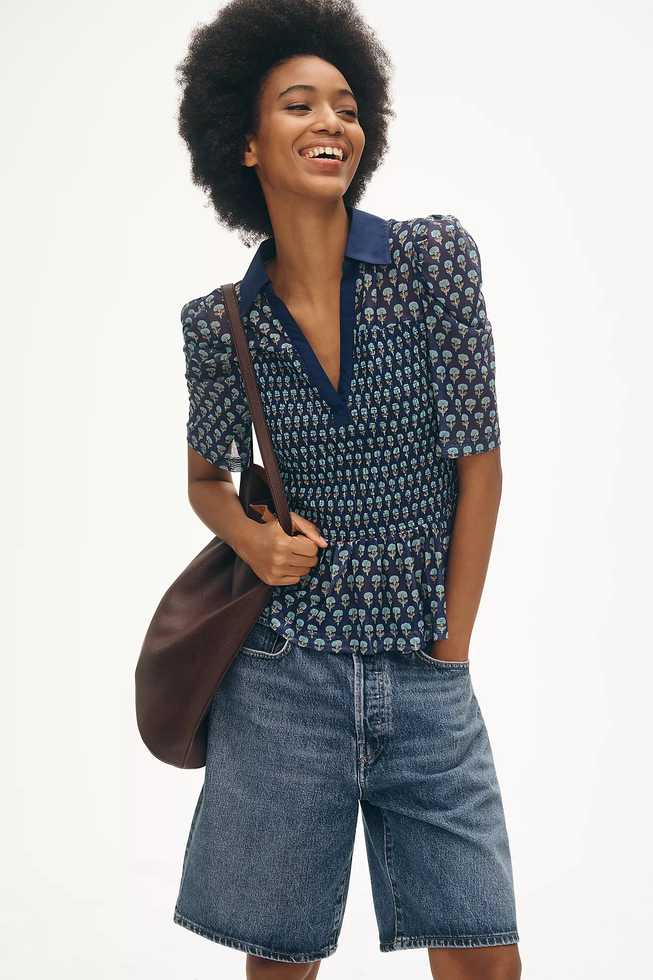 Maeve Short-Sleeve Smocked Polo Top | Anthropologie (US)