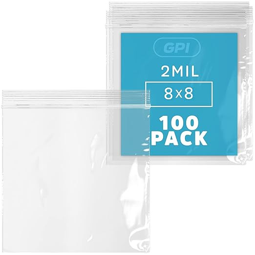 GPI - 8" x 8", Pack of 100, Clear Plastic Reclosable Zip Bags, Large, Bulk 2 mil Thick Strong & D... | Amazon (US)