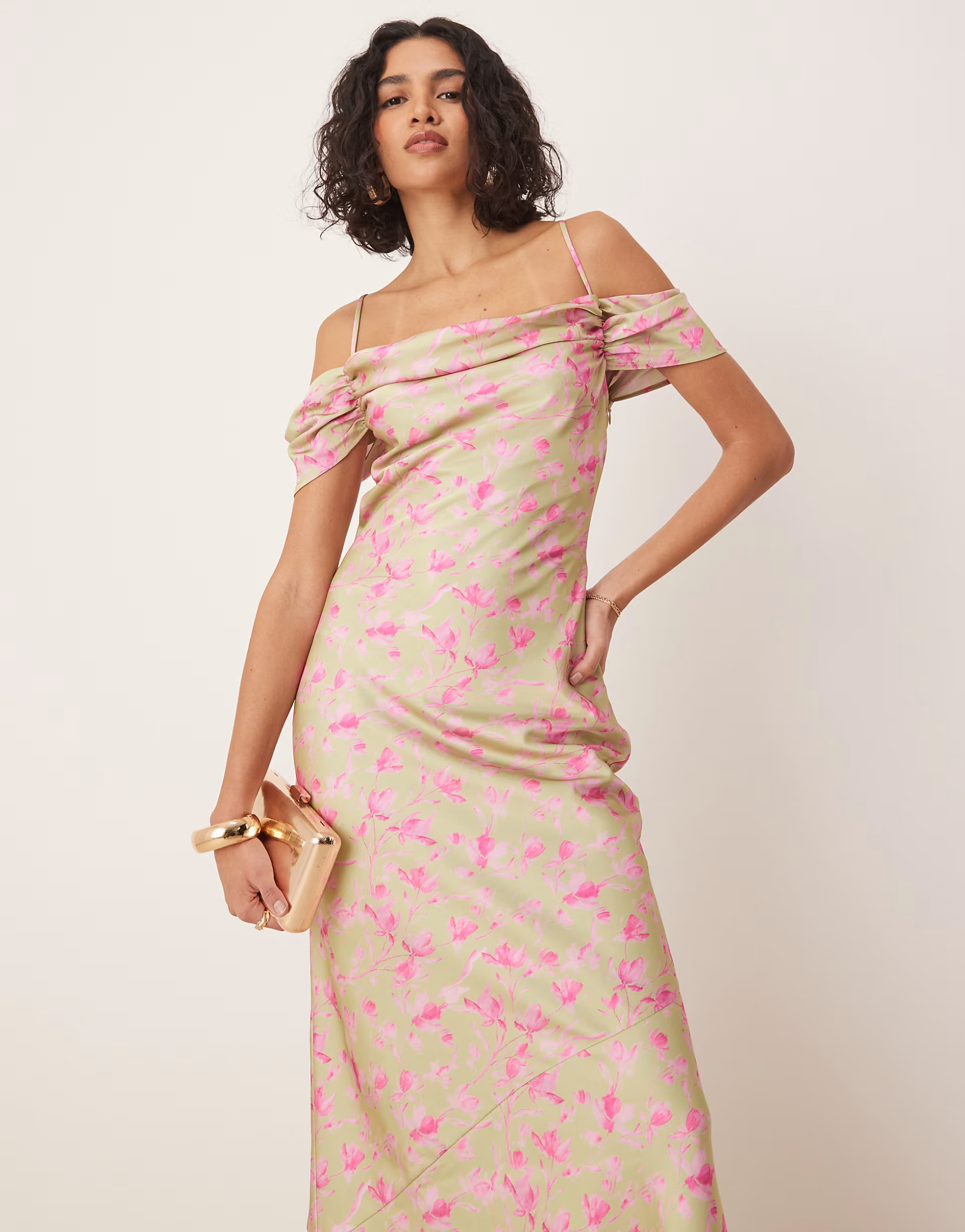 Pretty Lavish cowl neck slip maxi dress in olive and fuchsia floral | ASOS (Global)