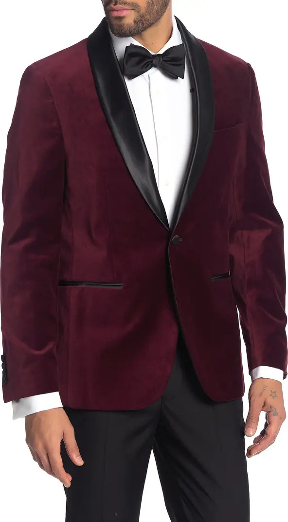 Burgundy Shawl Collar Single Button Velvet Suit Separate Sport Coat | Nordstrom Rack