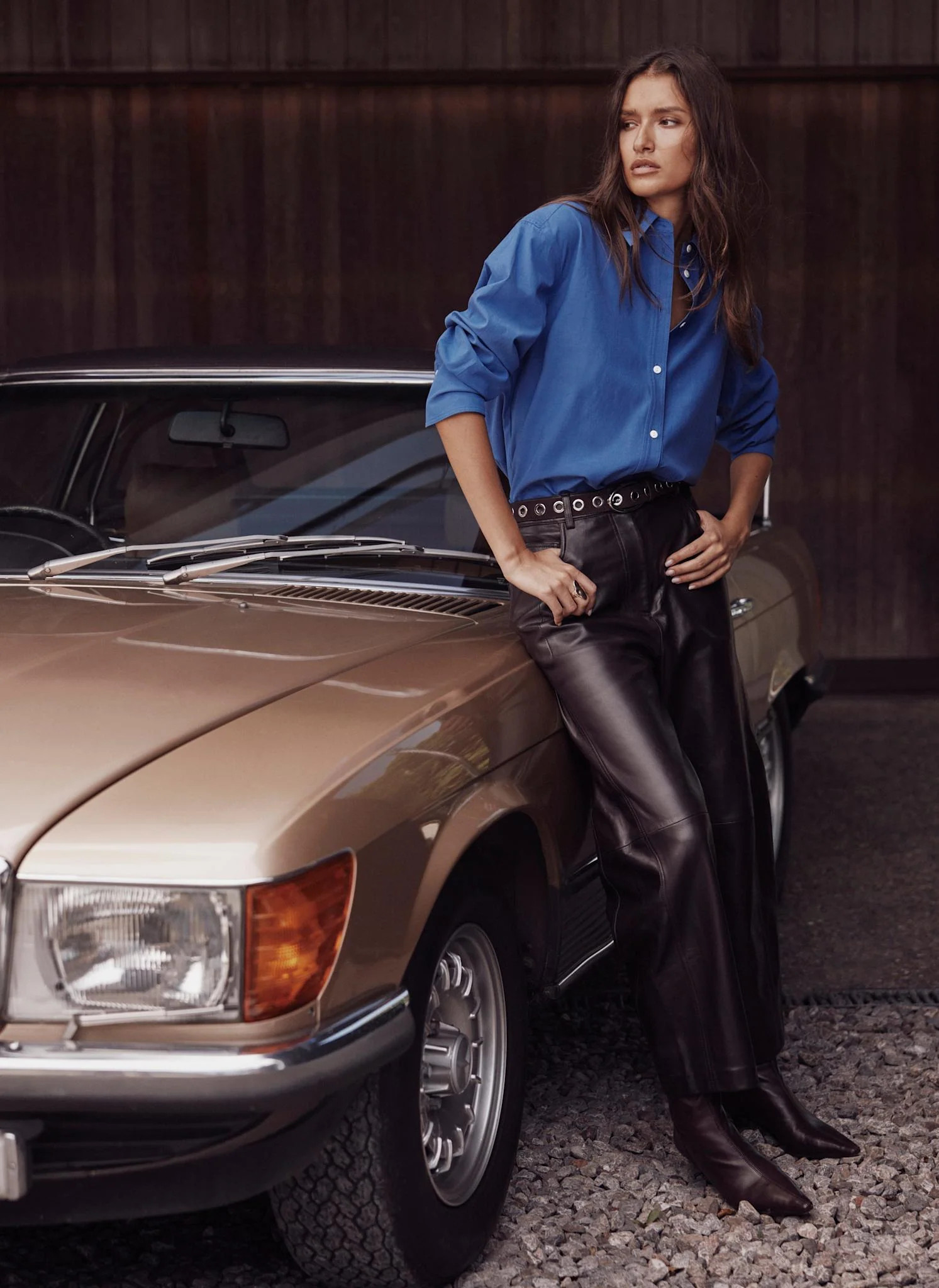Brown Leather Barrel Leg Trousers | Mint Velvet - ROW