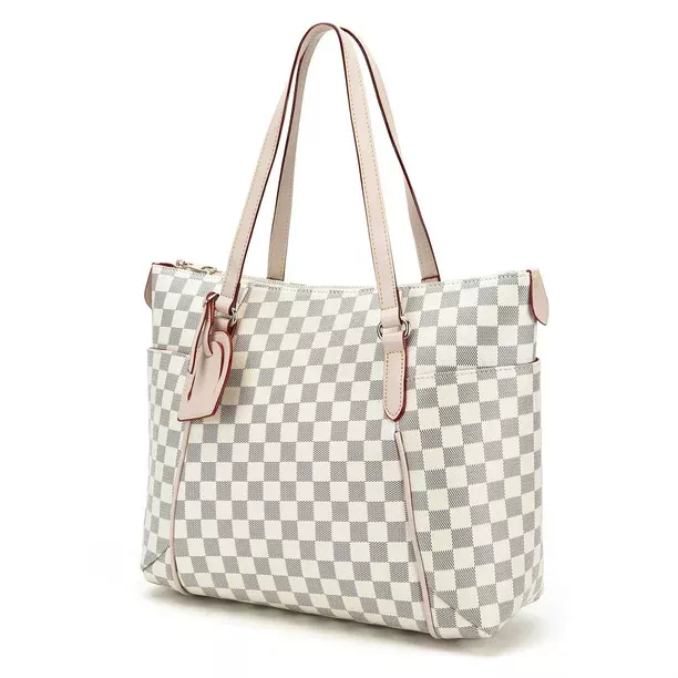 Miss Checker Womens Checkered Purse, Tote bag With Inner Pouch - PU Vegan  Leather Shoulder Satchel Fashion Bags 
