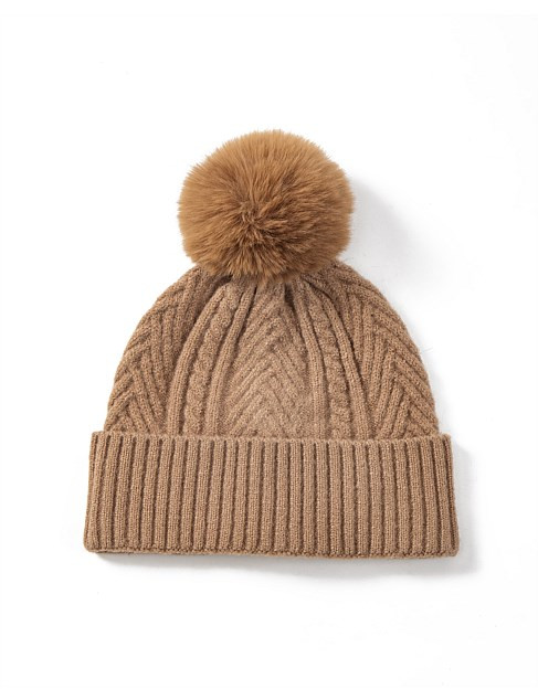 KNIT BEANIE WITH POMPOM | David Jones (Australia & New Zealand)