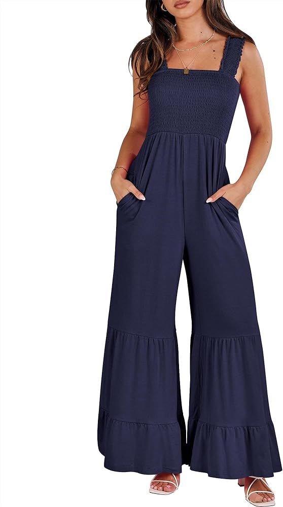 ANRABESS Jumpsuits for Women Casual Jumpers Summer Sleeveless Loose High Waist Wide Leg Rompers w... | Amazon (US)