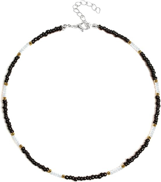 Boho Choker Necklace Chain Rice Beaded Necklaces Seed Bead Necklace Accessory for Women | Amazon (US)