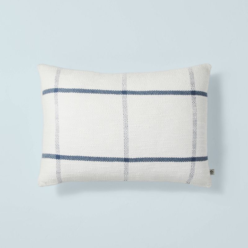14"x20" Open Grid Lines Lumbar Throw Pillow Cream/Blue - Hearth & Hand™ with Magnolia | Target