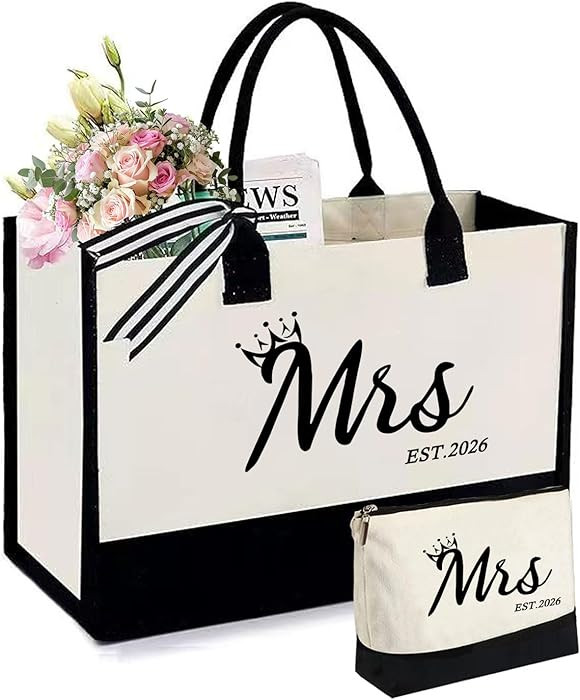 KDBDSYZB Mrs 2026 Bride Canvas Tote Bag, Gifts for Wedding BridalShower, mrs 2026 bag with Makeup... | Amazon (US)