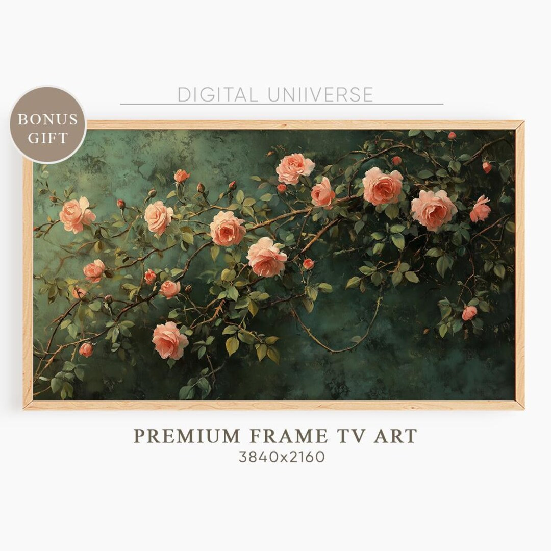 Samsung Frame TV Art Flower Painting, Antique Dark Green Peach Wildflower Screensaver, Earthy Org... | Etsy (US)