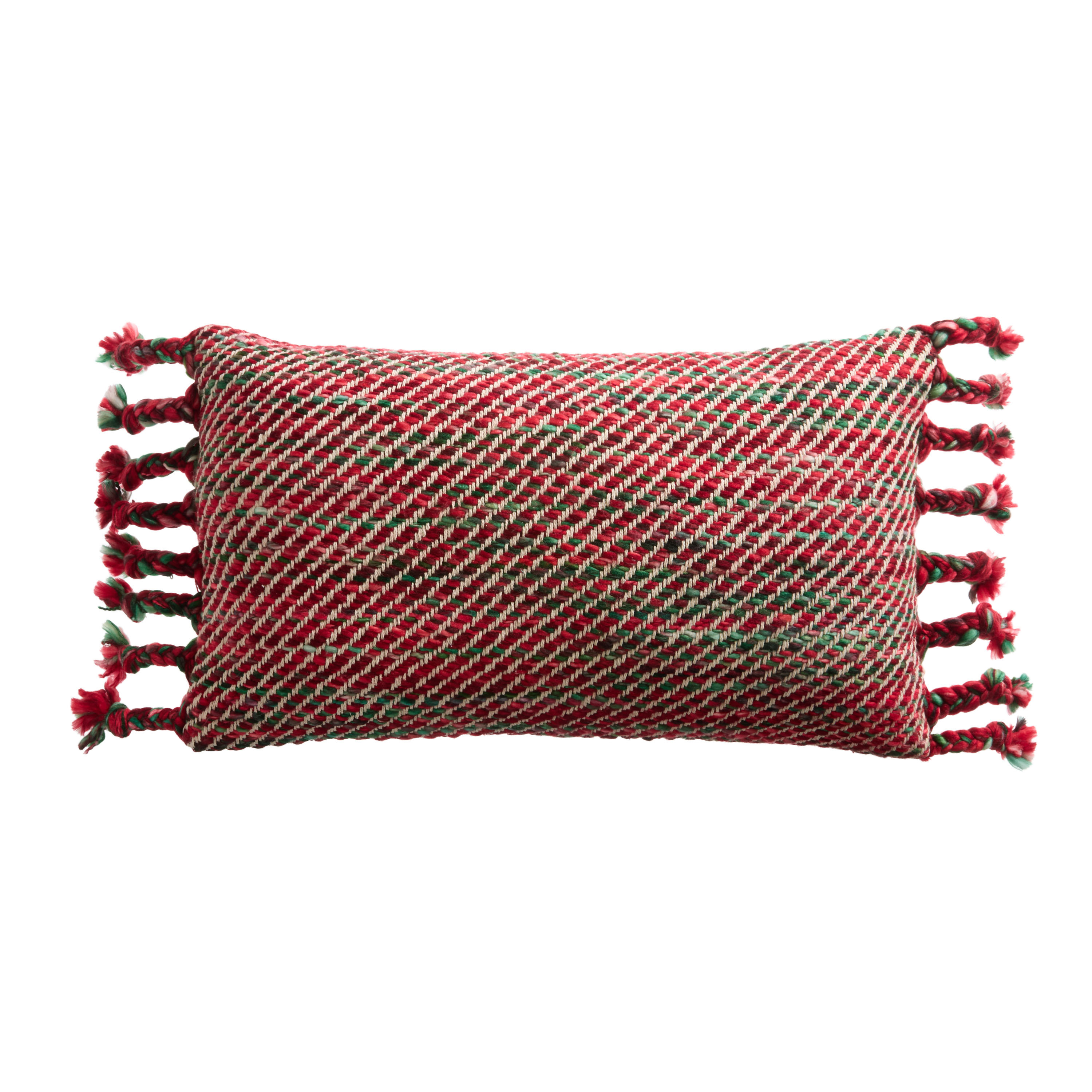 Red and Green Braided Fringe Lumbar Pillow | World Market