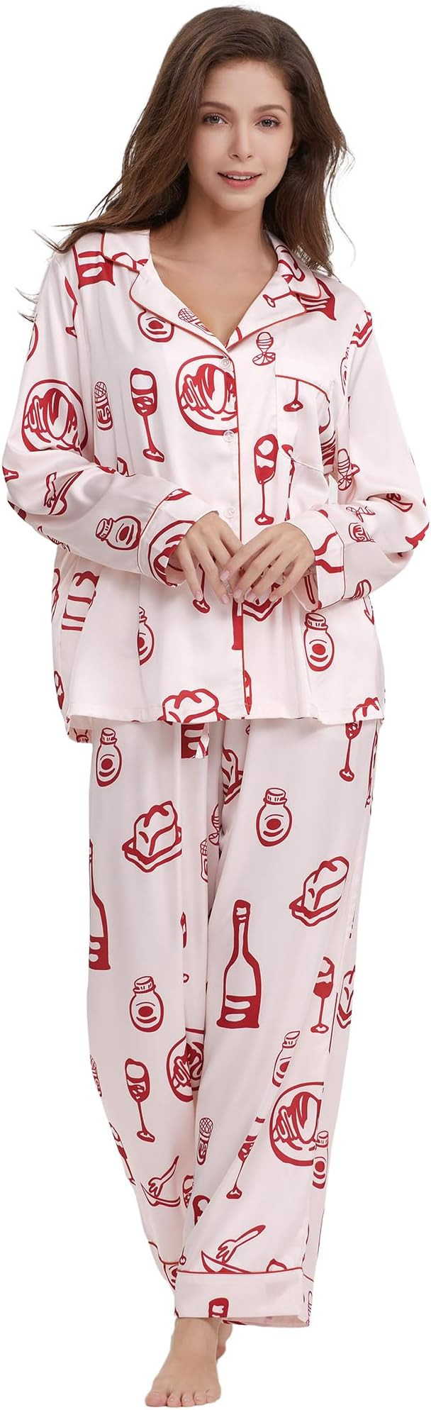 Womens Silk Satin Pajamas Set Button Down 2 Piece Pjs Long Sleeve Oversized Sleepwear with Pocket... | Amazon (US)