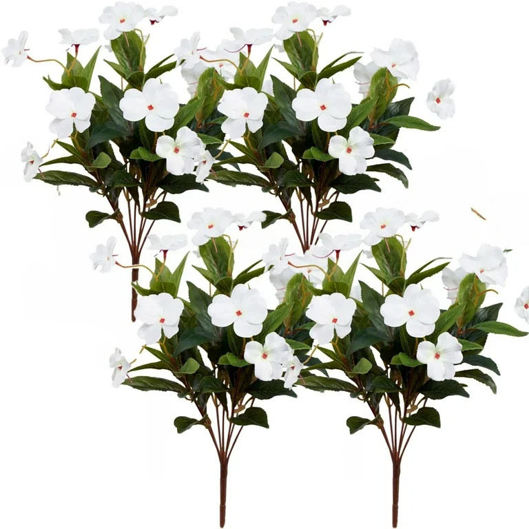 4 Pcs Artificial Flowers Outdoor Impatiens Silk Impatiens Flowers 15.74" White Faux Flowers Impat... | Walmart (US)