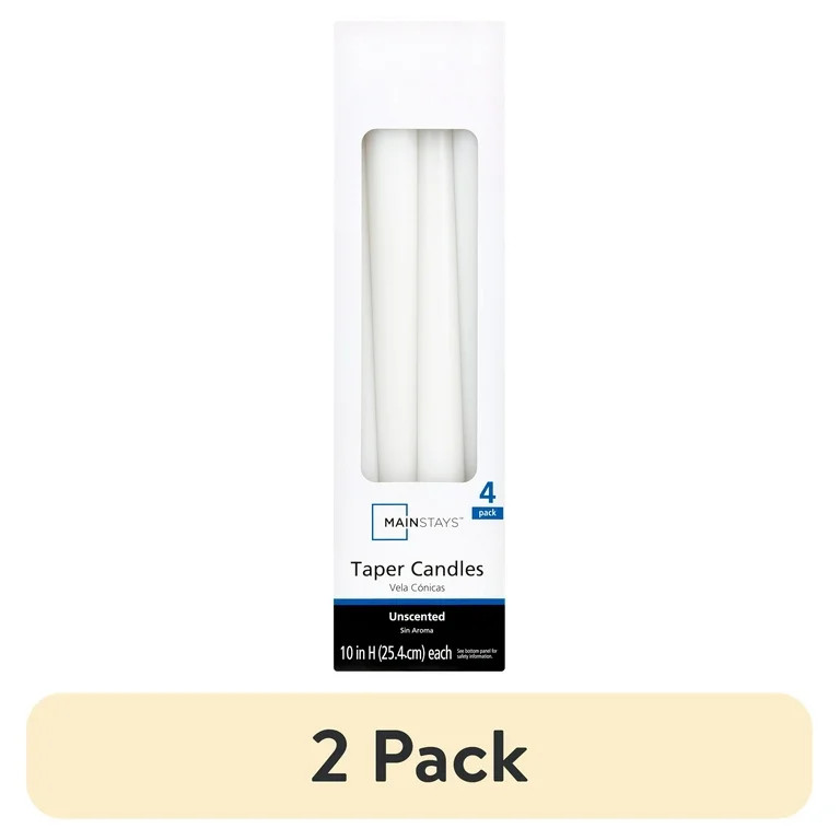 (2 pack) Mainstays Unscented Taper Candle, White, 4-Pack, 10 inches Long | Walmart (US)