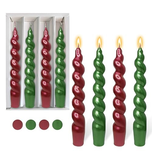 Green and Red Christmas Taper Candles 7.5 Inches Gold Spiral Taper Candles Metallic Twisted Candlesticks for Festive Decor Wedding Party Christmas Gift | Amazon (US)