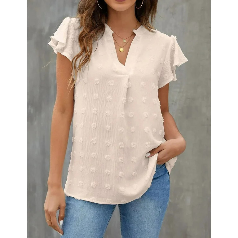 Fantaslook Blouses for Women Dressy V Neck Ruffle Sleeve Summer Tops Casual Flowy Shirts | Walmart (US)