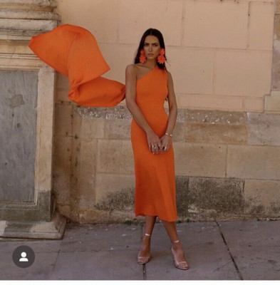 BNWT ZARA ORANGE LONG KNIT CAPE DRESS SIZE L | eBay UK