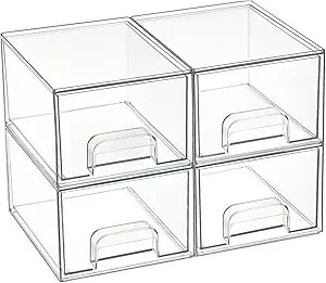 Vtopmart 4 Pack Small Clear Stackable Storage Drawers,Acrylic Bathroom Makeup Organizer,Plastic S... | Amazon (US)