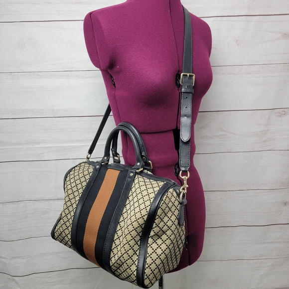 Vintage Gucci Webstripe Diamante Boston Satchel Bag W/Crossbody Strap | Poshmark