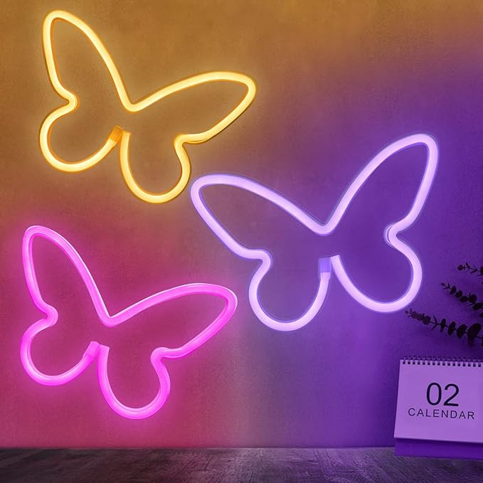 BRIGHTDECK 3 Pcs Butterfly Neon Signs, Neon Light for Bedroom, USB or 3-AA Battery Powered LED Wa... | Amazon (US)