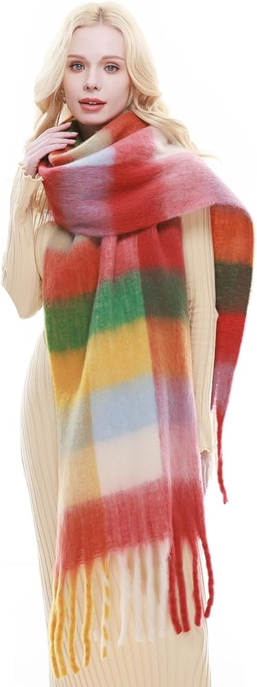 RIIQIICHY Plaid Scarf for Women Chunky Scarves Winter Warm Thick Oversized Blanket Scarf | Amazon (US)