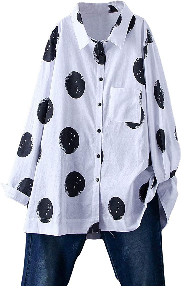 Minibee Women's Button Down Tunic Tops Polka Blouse Cotton Shirt | Amazon (US)