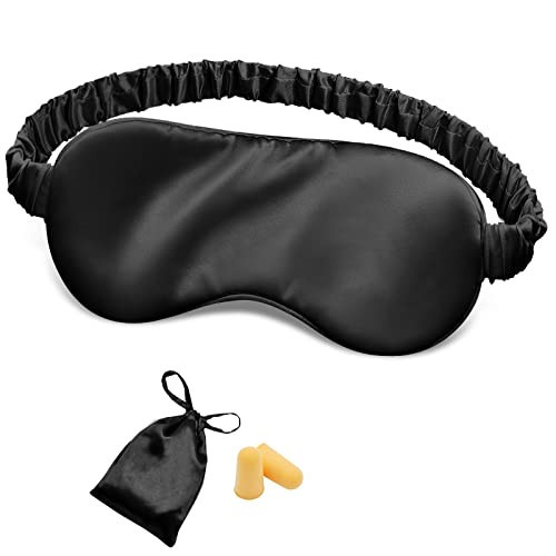 Silk Sleep Mask Eye Mask Blindfold with Double Layer Silk Filling and Elastic Strap for Full Night's Sleep, Travel and Nap, Soft Eye Cover Eyeshade with Luxury Bag and Ear Plugs by OLESILK (Black) | Amazon (US)