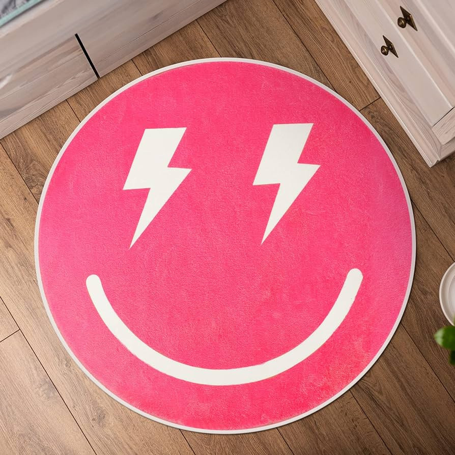 Haull Smile Face Pink Bathroom Rugs 24 Inch Round Cute Bath Mat Non Slip Preppy Bath Rug Water Ab... | Amazon (US)