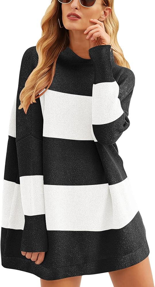 ANRABESS Women Casual Turtleneck Batwing Sleeve Slouchy Oversized Ribbed Knit Tunic Sweaters Pullove | Amazon (US)