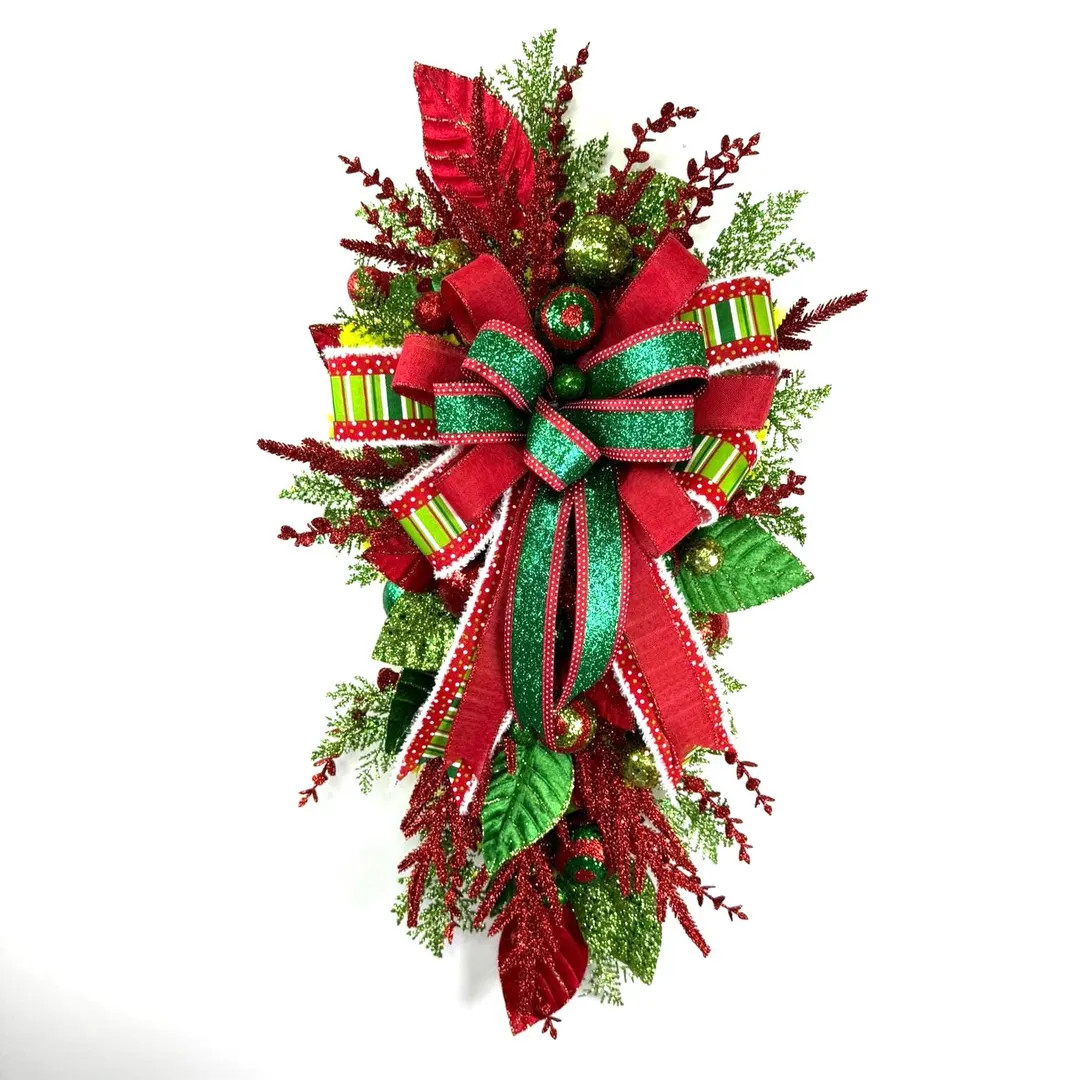 Christmas Swag Wreath: Red, Green, and Peppermint Holiday Door Decor - Etsy | Etsy (US)