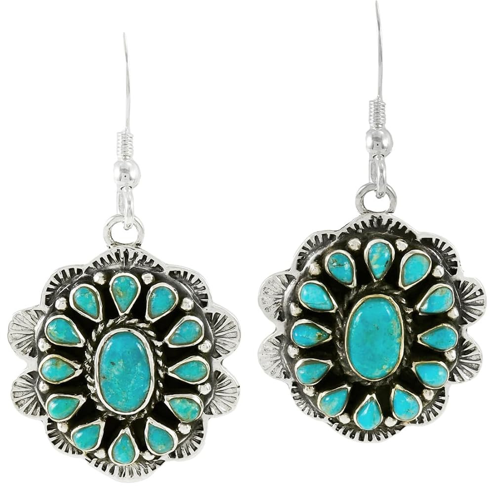 Turquoise Earrings 925 Sterling Silver & Genuine Gemstones (Choose Color) | Amazon (US)