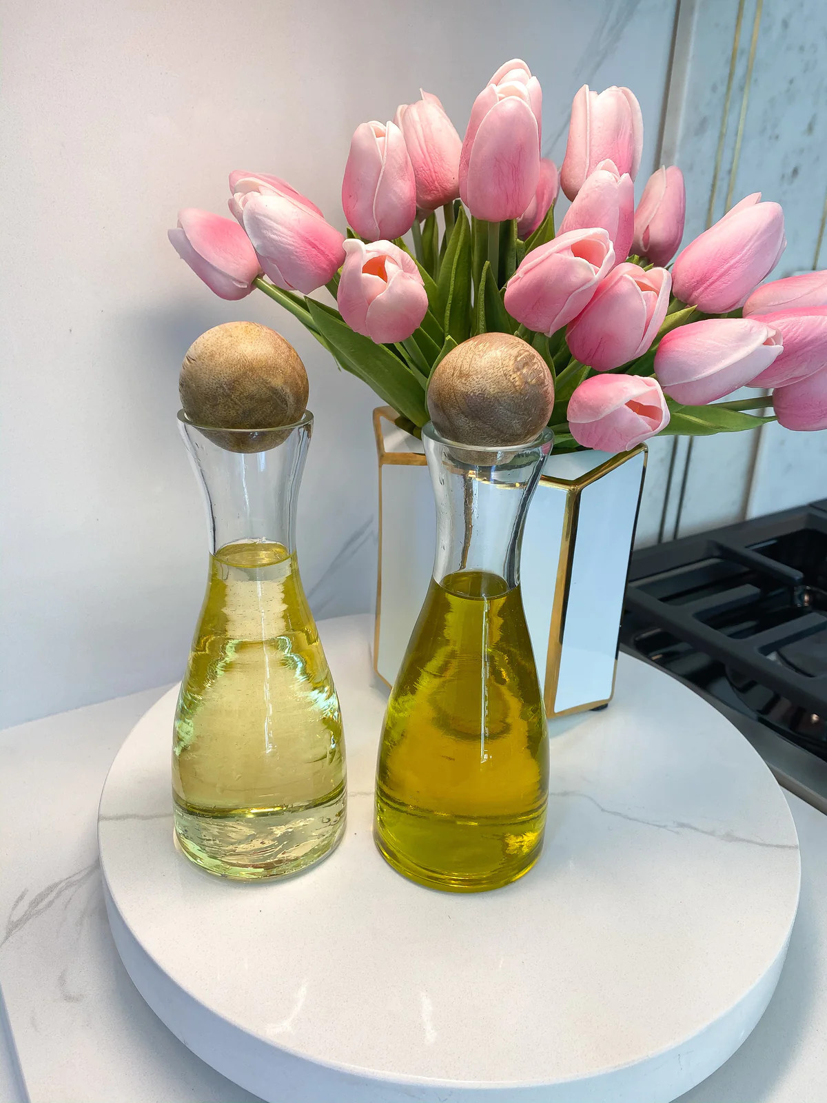 Glass Oil and Vinegar Dispensers with Wooden Stoppers (Set of 2) | Inspire Me! Home Decor