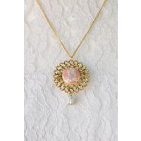 Nos Vintage Gold Cameo Necklace, Ab Pink Victorian Necklace With Faux Pearls, Plated Medallion - Brooch, Brooch | Etsy (US)