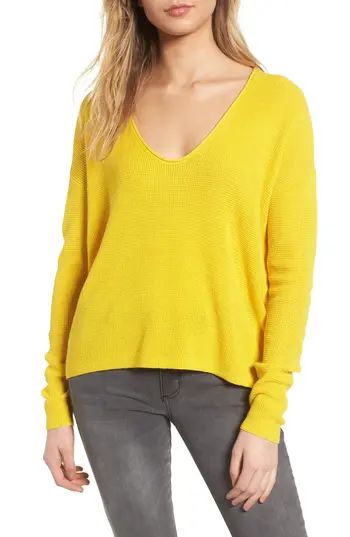 Women's Bp. Textured Stitch V-Neck Pullover, Size XX-Small - Yellow | Nordstrom