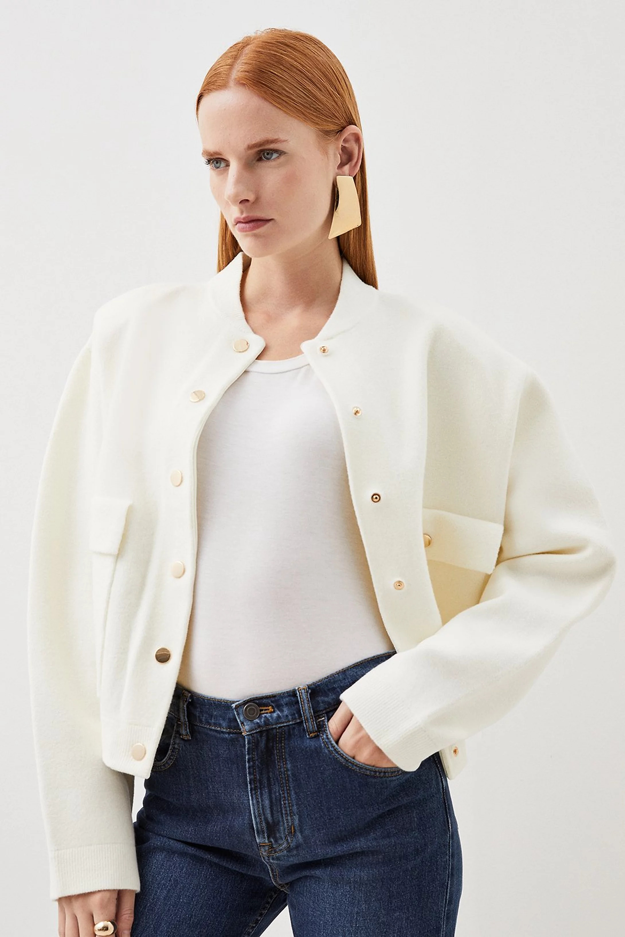 Compact Wool Blend Bomber Knit Jacket | Karen Millen UK + IE + DE + NL