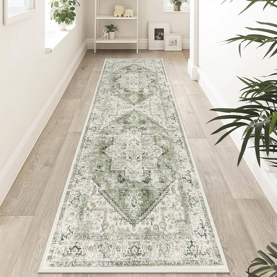 LIVEBOX Sage Green Runner Rug Non-Slip 2.5x8 - Oriental Bedroom Rugs Long Hallway Rugs for Home D... | Amazon (US)