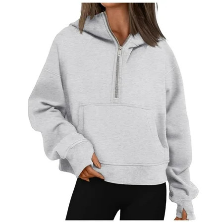 VMESZQFG Half Zip Sweatshirts Cropped Hoodies Jackets Womens Quarter Zip Up Pullover Fall Outfits Winter Clothes Zip-Up Hoodie Gray M | Walmart (US)