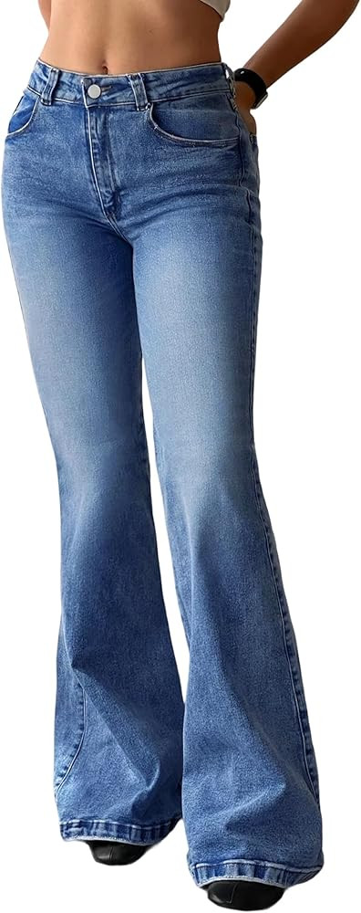 EMMIOL Women Bootcut Jeans Flare Jeans Mid-High Waisted Stretchy Jeans Trendy 90s Denim Pants | Amazon (US)