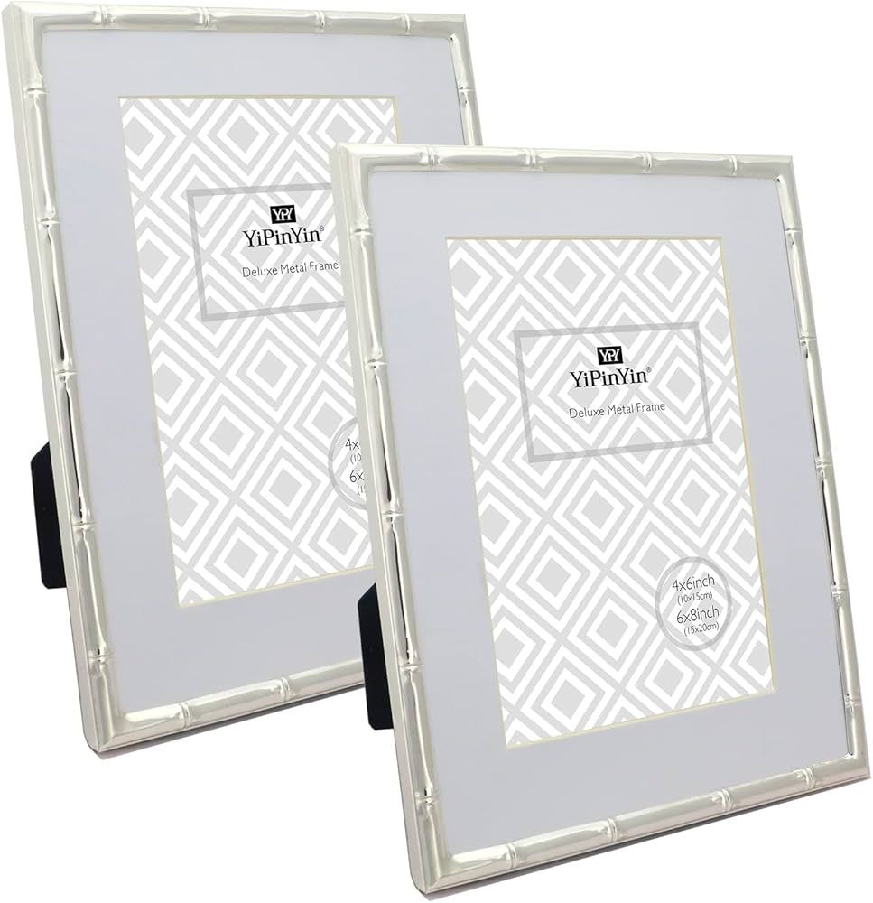 4x6'' Bamboo Detail Designs Silver Metal Picture Frame 2pack, 6x8'' Narrow Silver Plated Photo Frame | Amazon (US)
