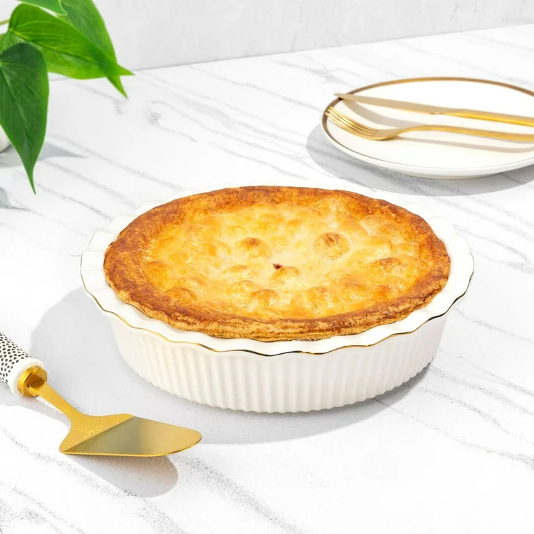 Thyme & Table 9" Ceramic Pie Dish - White Ribbed | Walmart (US)