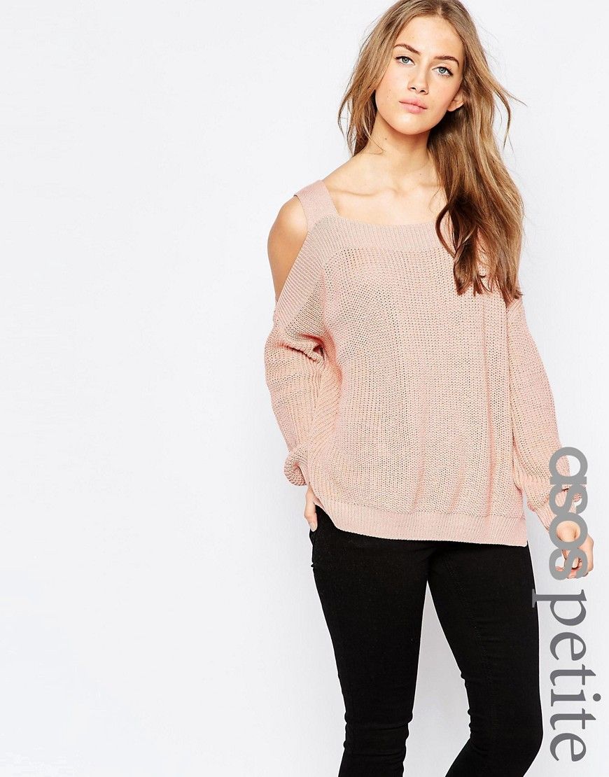 ASOS PETITE Chunky Sweater with Cold Shoulder And Side Splits - Nude | ASOS US