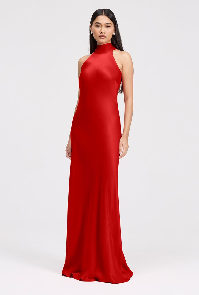 Angelica Premium High Neck Satin Maxi Dress | Ghost