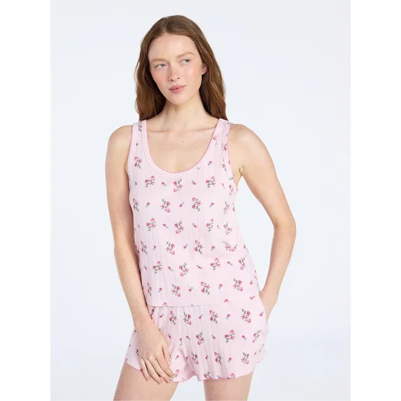 Joyspun Women’s Pointelle Knit Tank Top and Shorts Pajama Set, 2-Piece, Sizes XS-3X | Walmart (US)