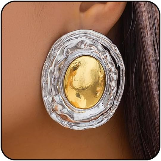 Mixed Metal Statement Earrings for Women Chunky Earrings Big Statement Large Oval Round Pebble Sh... | Amazon (US)