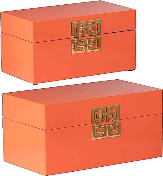 A&B Home Orange Decorative Box, Set of 2, Dimensions: 11.4L x 6.3W x 6H Inches, Gold | Amazon (US)