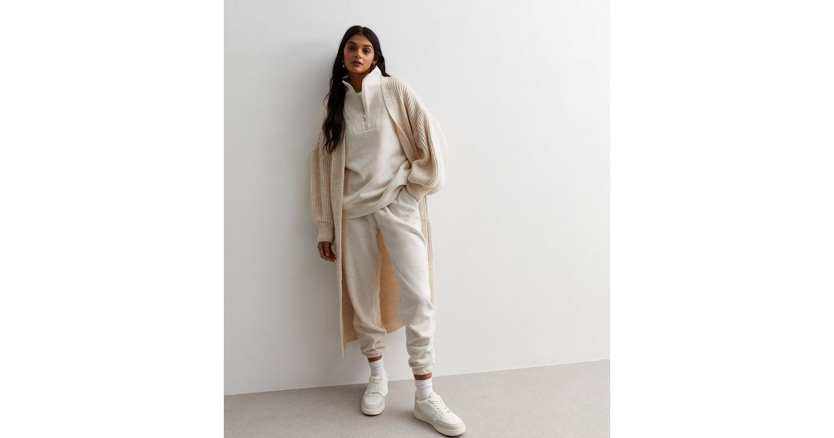 Gini London Cream Ribbed Knit Long Cardigan | New Look | New Look (UK)