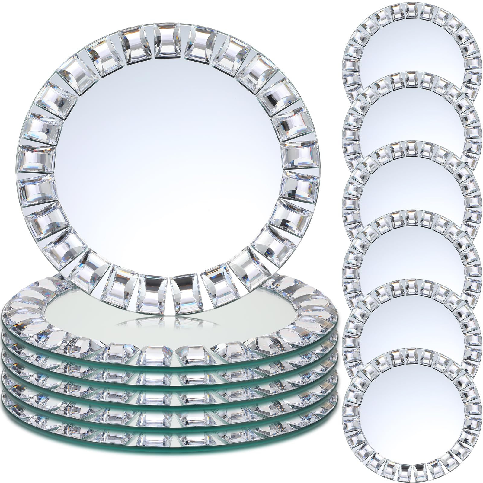 Suclain 12 Pcs Mirrored Glass Charger Plates 13 Inch Silver Mirror Plates Round Chargers for Dinn... | Amazon (US)