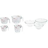 Pyrex Glass Measuring Cup Set (4-Piece, Microwave and Oven Safe ),Clear & Glass Mixing Bowl Set (3-P | Amazon (US)