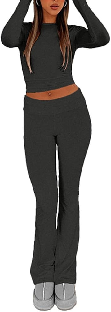 Yoga Activewear Set Lady Slim Fit 2 Pcs/set Women Sportswear Long Sleeve Round Neck Short Sleeves... | Amazon (US)